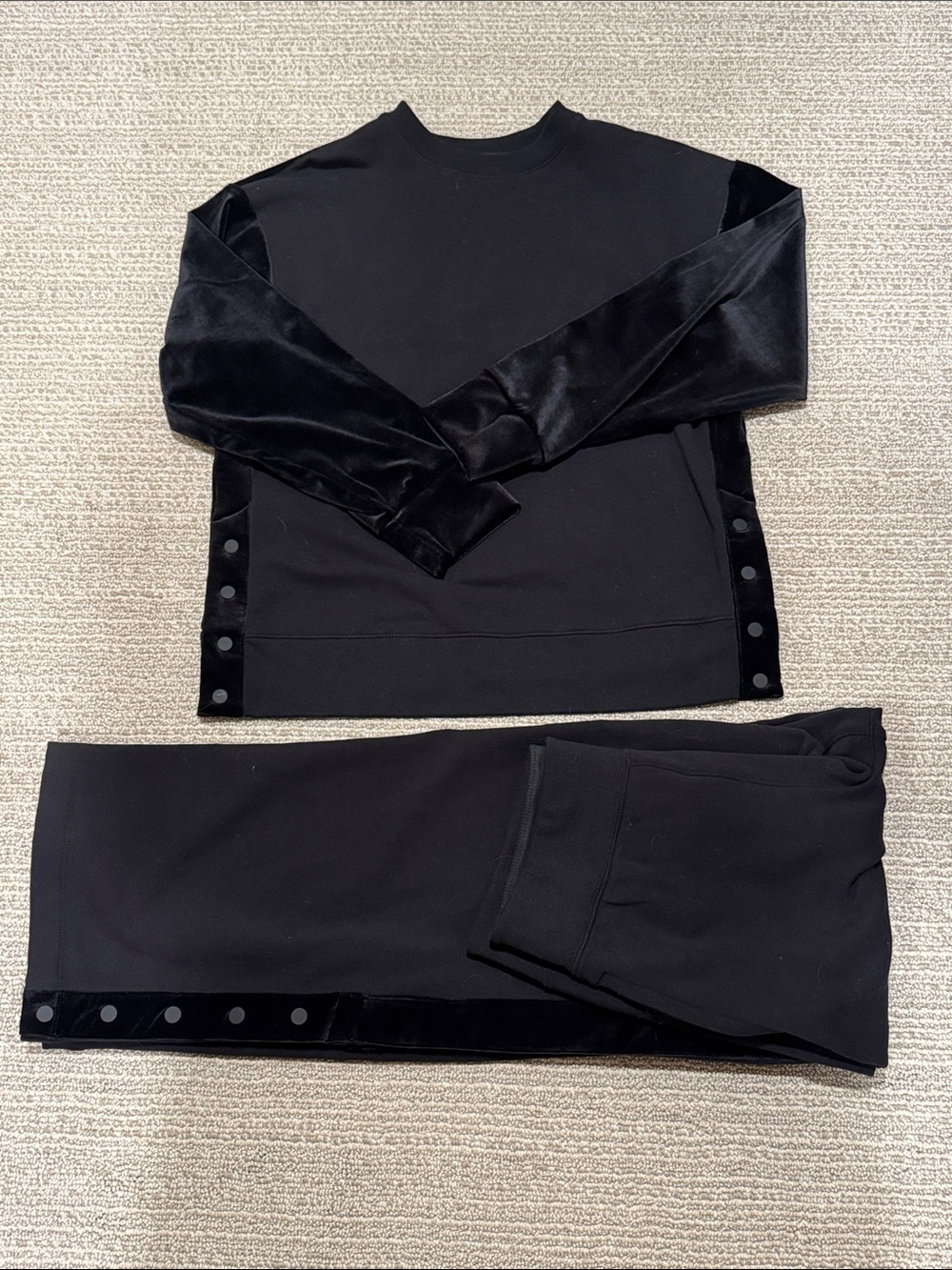 Athleta Black Velour-Trim Sweatshirt & Joggers Set